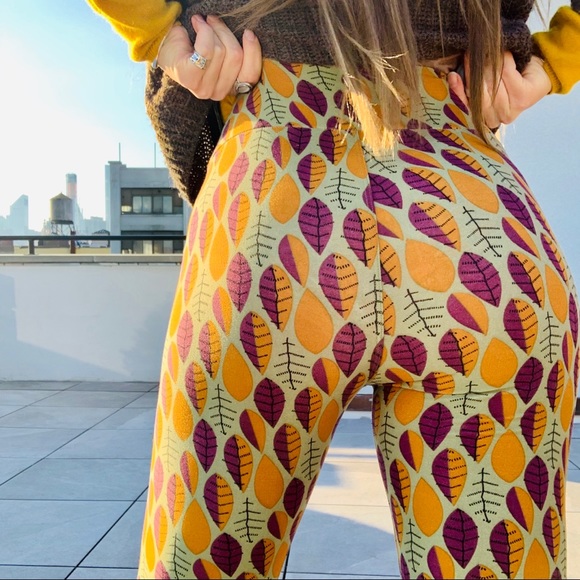 LuLaRoe Hi-Waist Floral Green Legging Pant Elastic Velvet Feel Foliage Print - Picture 4 of 16